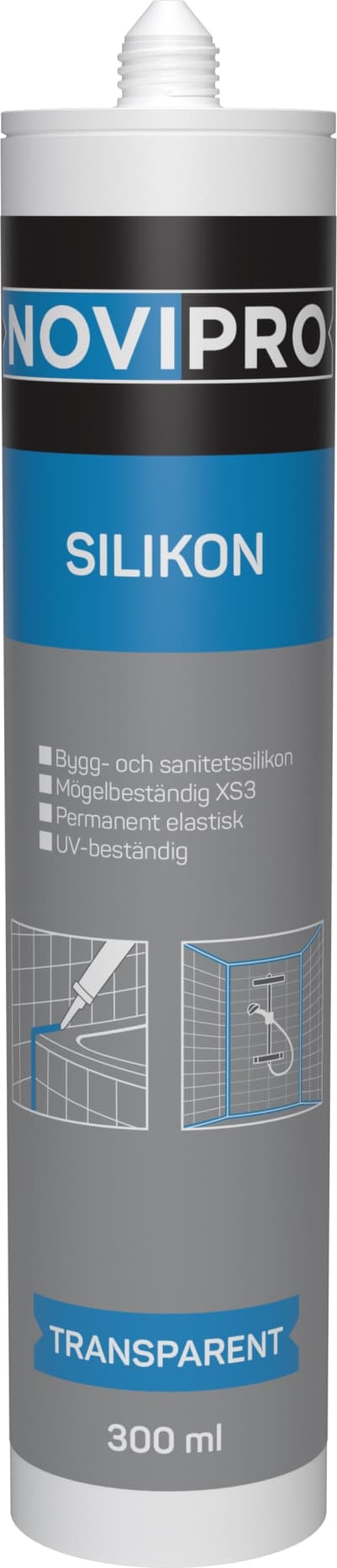 SANITETSSILIKON TRANSPARENT 300ML NOVIPRO för våtrum och dörrar/fönster