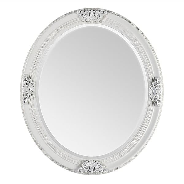 VESANI Victoria Rund Spegel 63x73cm - Massivt Eukalyptusträ, Vit Finish - SPW056373